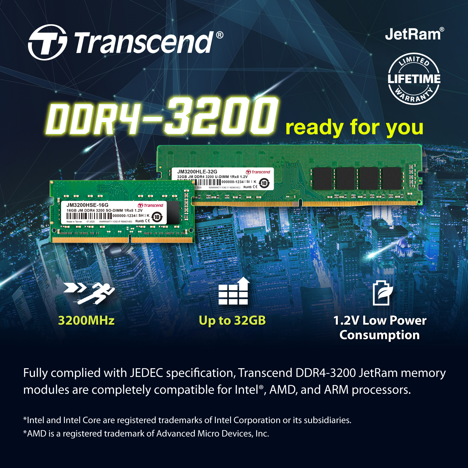 Transcend DDR4-3200 U-DIMM (JetRam)