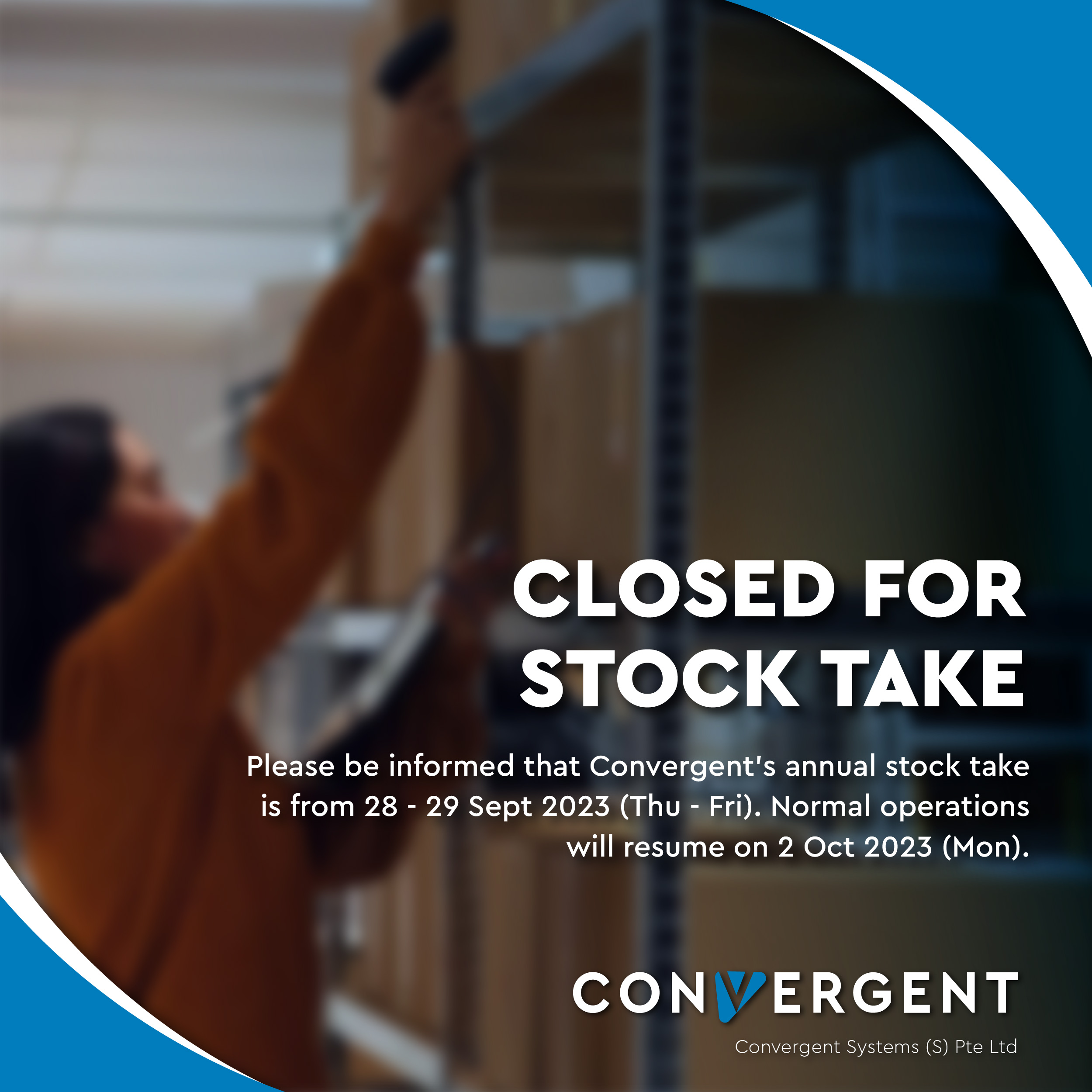 CLOSED FOR STOCK TAKE [28 – 29 Sept 2023]
